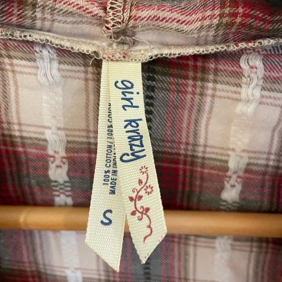 Fringed plaid long-sleeved shawl 100 % cotton - Picture 4 of 6